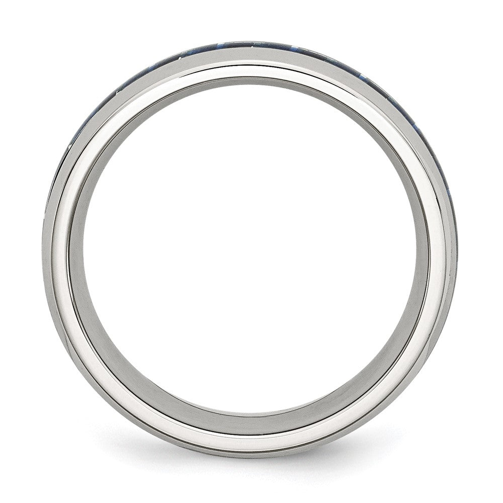 Stainless Steel Polished w/Blue Carbon Fiber Inlay 8mm Band