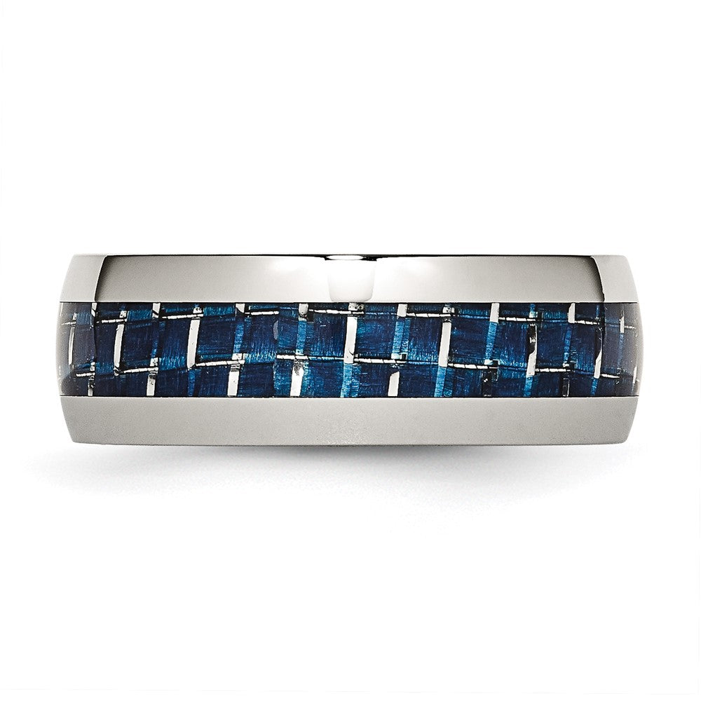 Stainless Steel Polished w/Blue Carbon Fiber Inlay 8mm Band