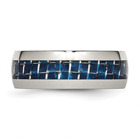 Stainless Steel Polished w/Blue Carbon Fiber Inlay 8mm Band