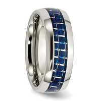 Stainless Steel Polished w/Blue Carbon Fiber Inlay 8mm Band