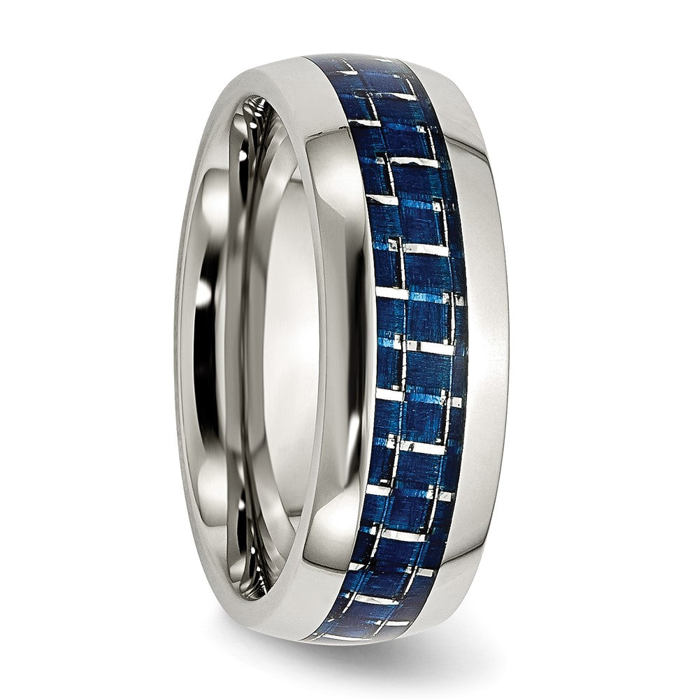 Stainless Steel Polished w/Blue Carbon Fiber Inlay 8mm Band