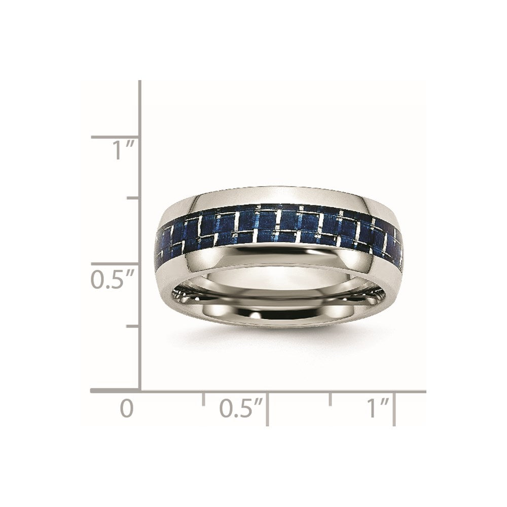 Stainless Steel Polished w/Blue Carbon Fiber Inlay 8mm Band