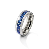 Stainless Steel Polished w/Blue Carbon Fiber Inlay 8mm Band