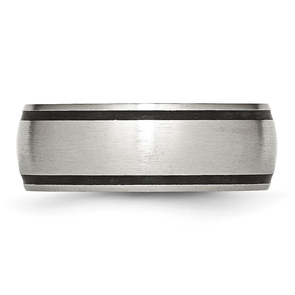 Stainless Steel Brushed w/Black Rubber 8mm Band