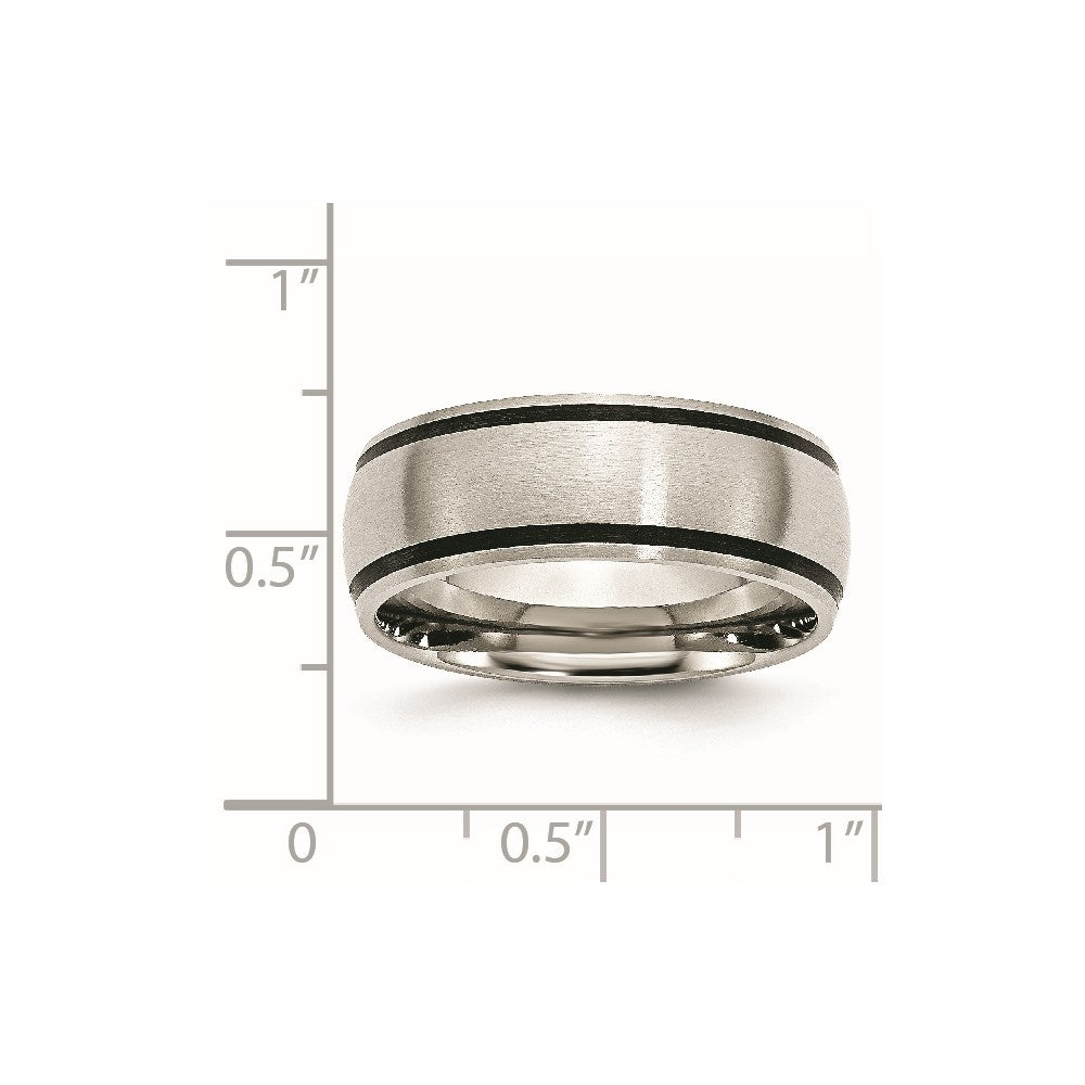 Stainless Steel Brushed w/Black Rubber 8mm Band