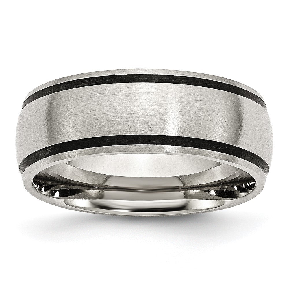 Stainless Steel Brushed w/Black Rubber 8mm Band