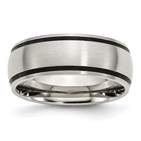 Stainless Steel Brushed w/Black Rubber 8mm Band