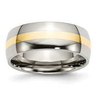 Stainless Steel with 14k Yellow Inlay Polished 8mm Band