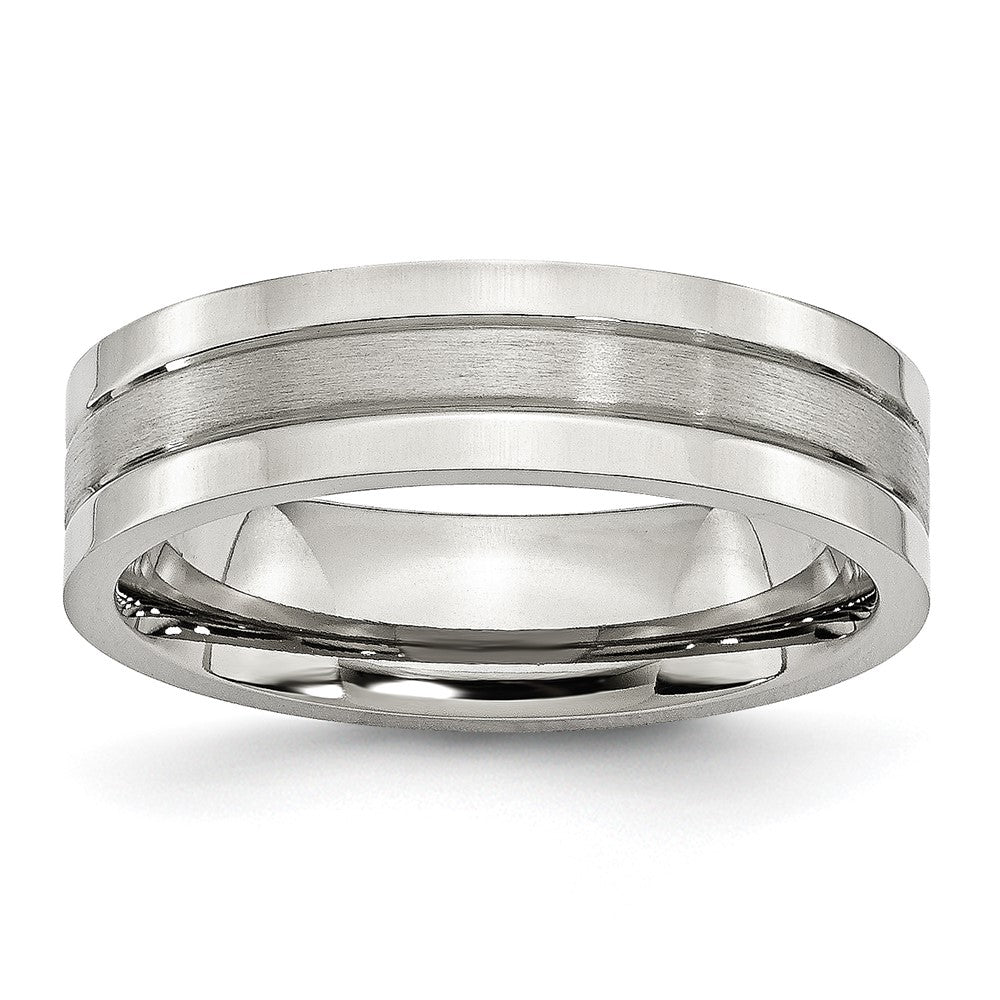 Stainless Steel Polished w/Satin Center 6mm Grooved Band