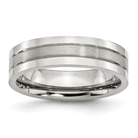 Stainless Steel Polished w/Satin Center 6mm Grooved Band