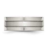 Stainless Steel Polished w/Satin Center 8mm Grooved Band