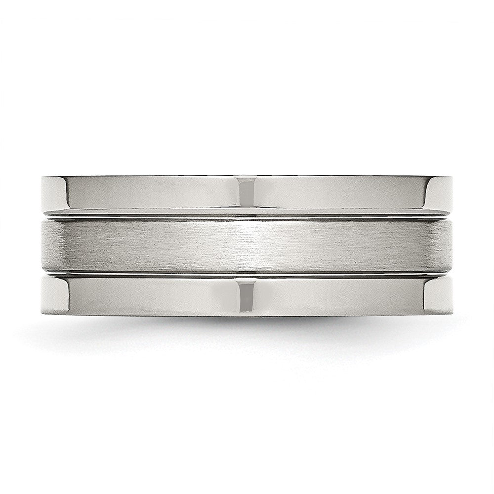 Stainless Steel Polished w/Satin Center 8mm Grooved Band