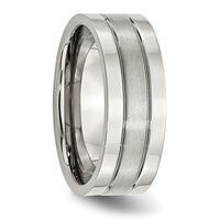Stainless Steel Polished w/Satin Center 8mm Grooved Band