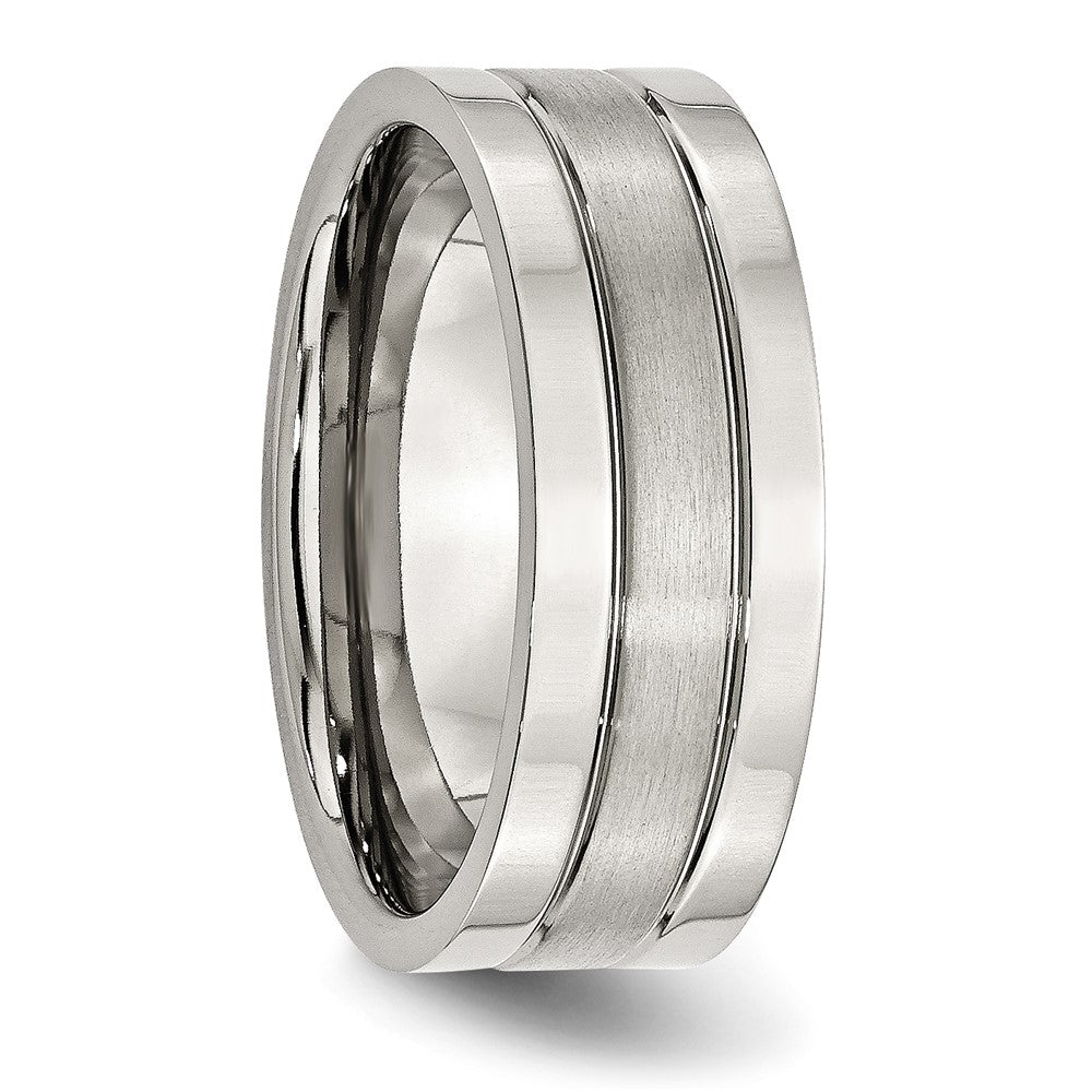Stainless Steel Polished w/Satin Center 8mm Grooved Band
