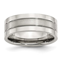 Stainless Steel Polished w/Satin Center 8mm Grooved Band