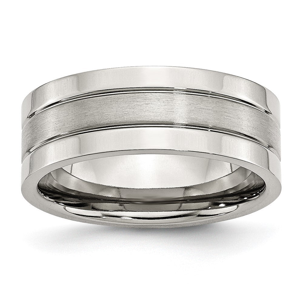 Stainless Steel Polished w/Satin Center 8mm Grooved Band
