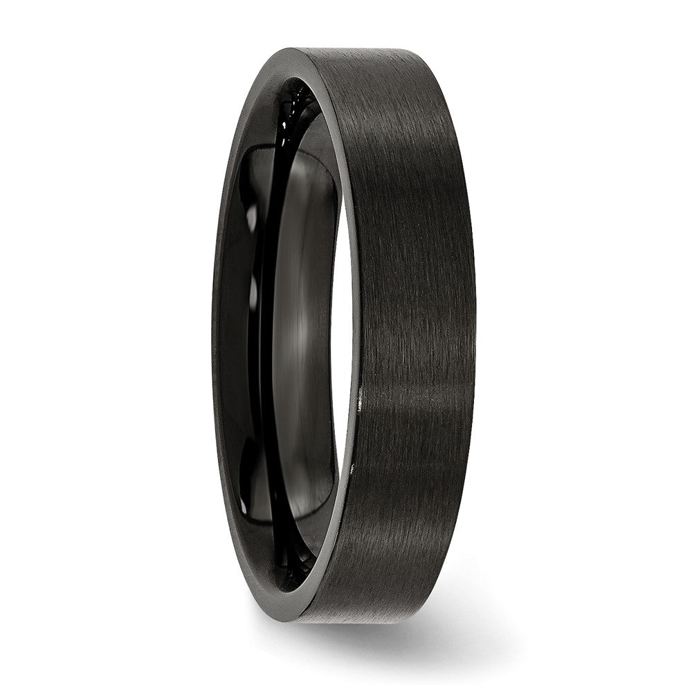 Stainless Steel 5mm Black IP-plated Brushed Flat Band