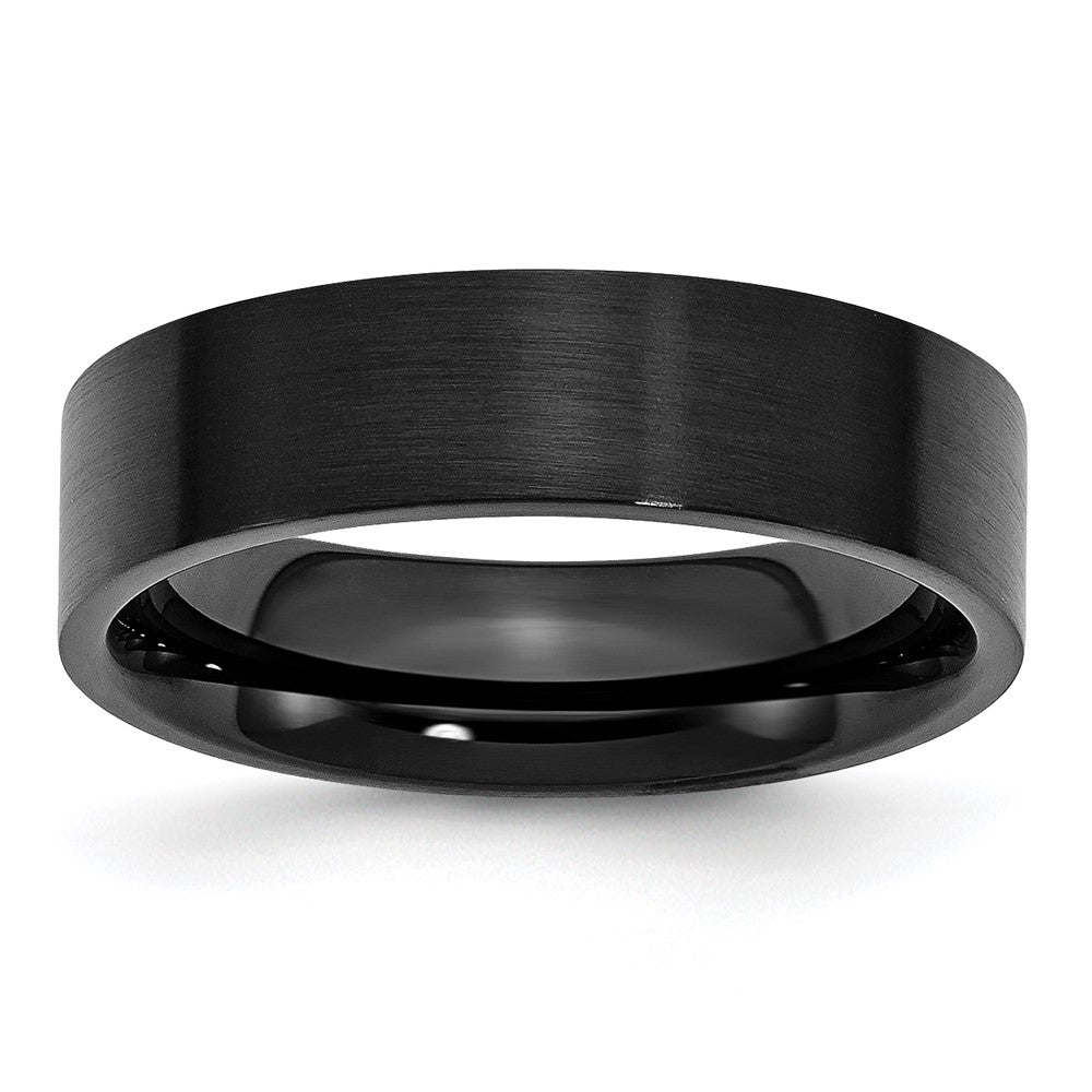 Stainless Steel 6mm Black IP-plated Brushed Flat Band