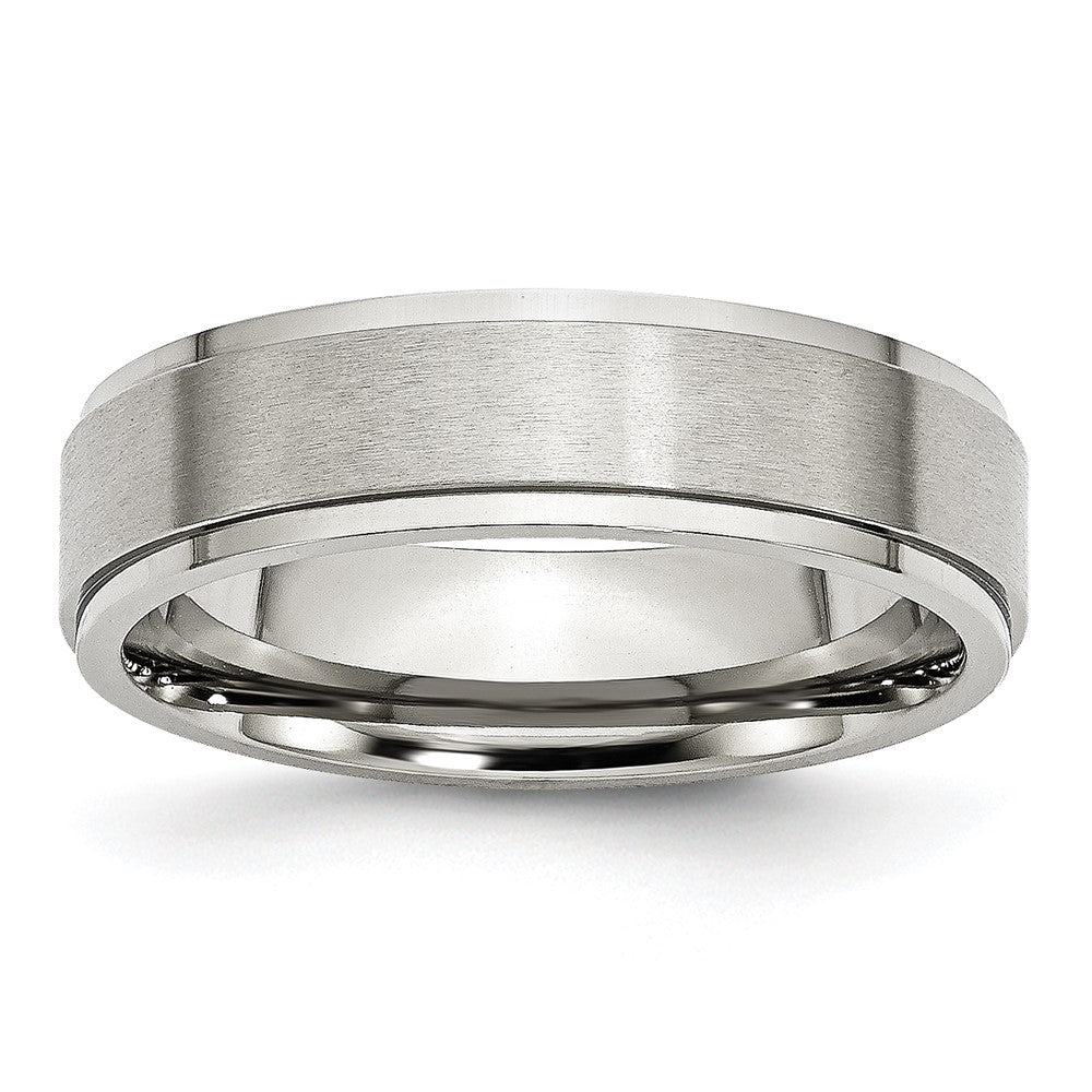 Stainless Steel Polished w/Brushed Center 6mm Ridged Edge Band