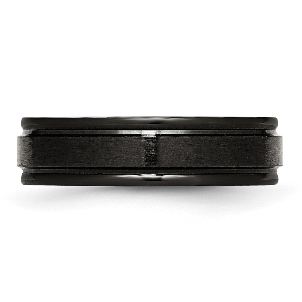 Stainless Steel 6mm Black IP-plated Brushed Center/Polished Edges Band