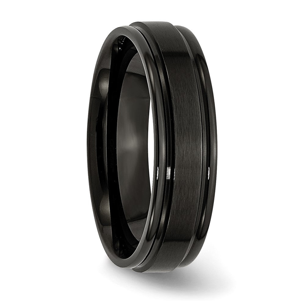 Stainless Steel 6mm Black IP-plated Brushed Center/Polished Edges Band