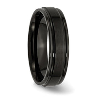 Stainless Steel 6mm Black IP-plated Brushed Center/Polished Edges Band