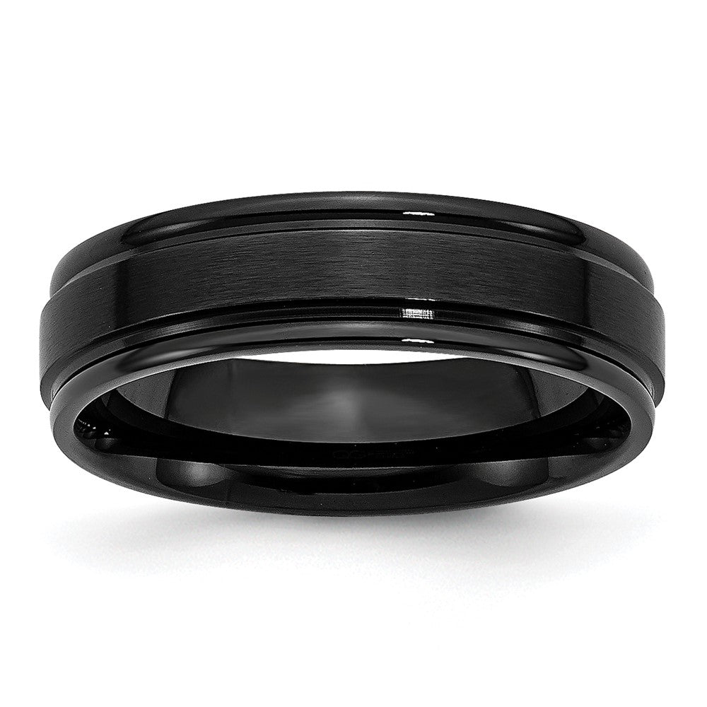 Stainless Steel 6mm Black IP-plated Brushed Center/Polished Edges Band
