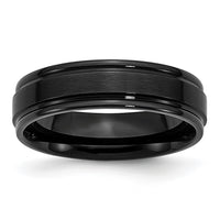 Stainless Steel 6mm Black IP-plated Brushed Center/Polished Edges Band