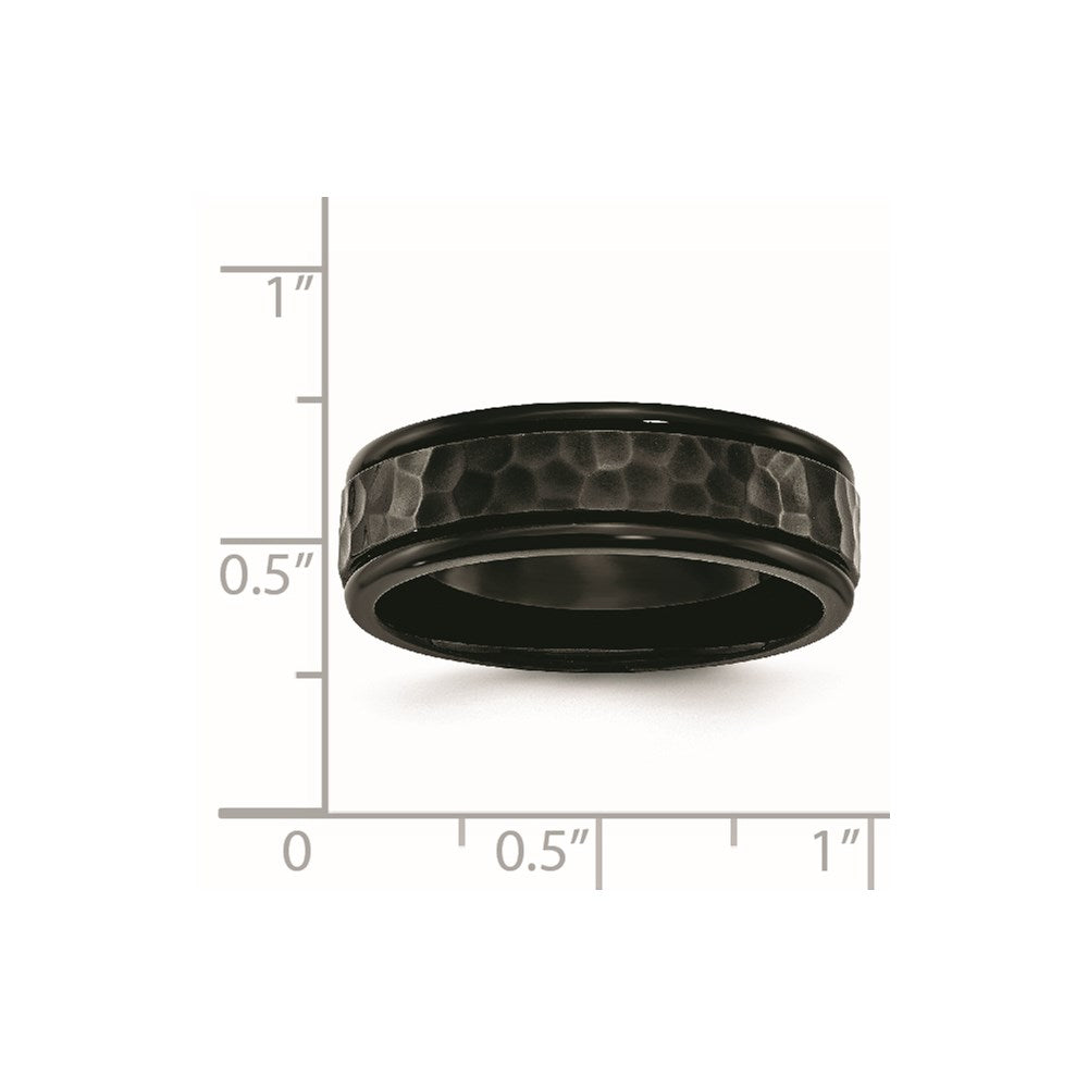 Stainless Steel Polished and Hammered Black IP-plated 7mm Band