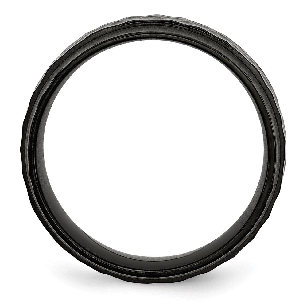 Stainless Steel Polished/Hammered Black IP-plated 8mm Beveled Edge Band