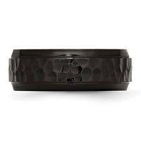 Stainless Steel Polished/Hammered Black IP-plated 8mm Beveled Edge Band