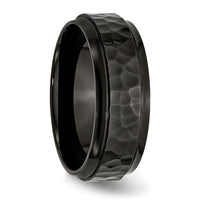 Stainless Steel Polished/Hammered Black IP-plated 8mm Beveled Edge Band