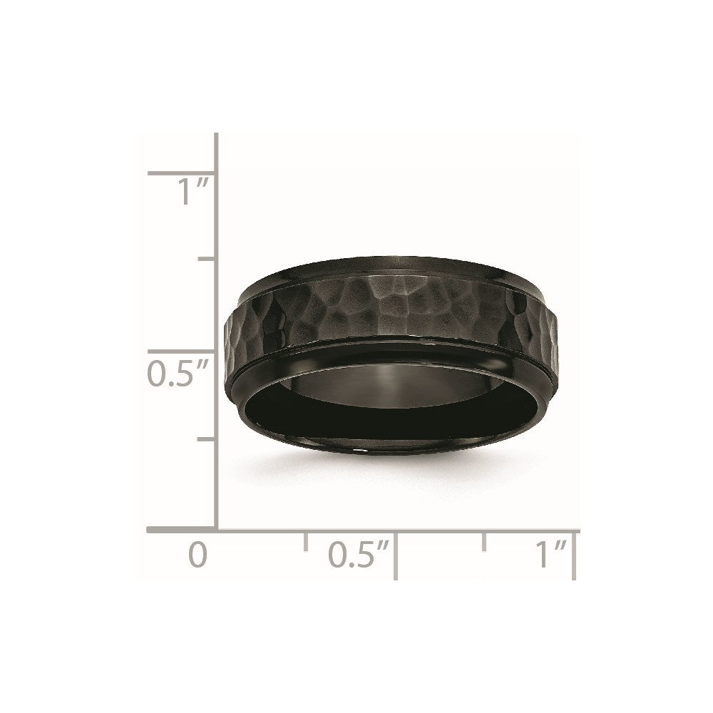 Stainless Steel Polished/Hammered Black IP-plated 8mm Beveled Edge Band
