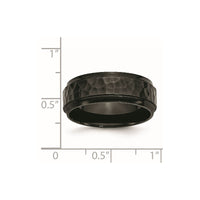 Stainless Steel Polished/Hammered Black IP-plated 8mm Beveled Edge Band