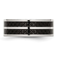 Stainless Steel Polished Double Row Black Carbon Fiber Inlay 8mm Band