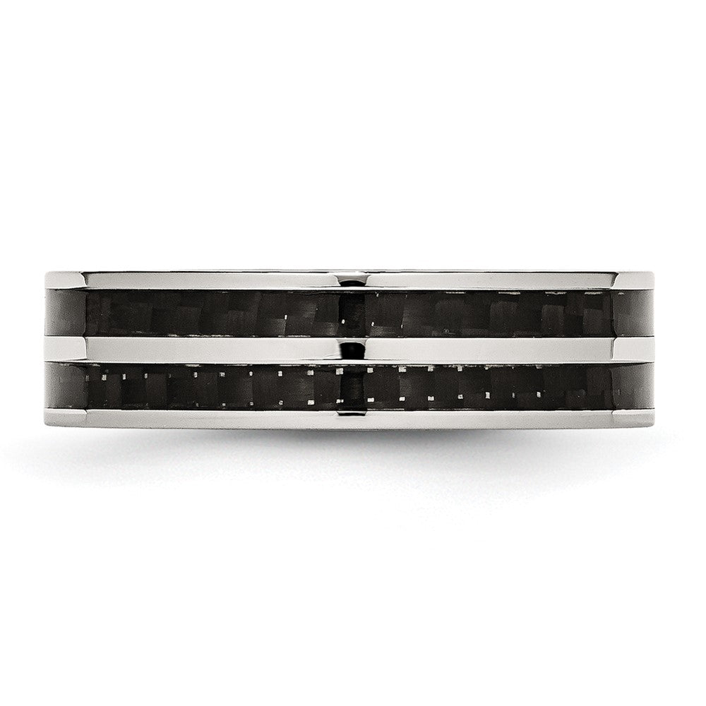 Stainless Steel Polished Double Row Black Carbon Fiber Inlay 6mm Band