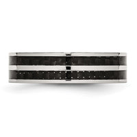 Stainless Steel Polished Double Row Black Carbon Fiber Inlay 6mm Band