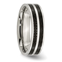 Stainless Steel Polished Double Row Black Carbon Fiber Inlay 6mm Band