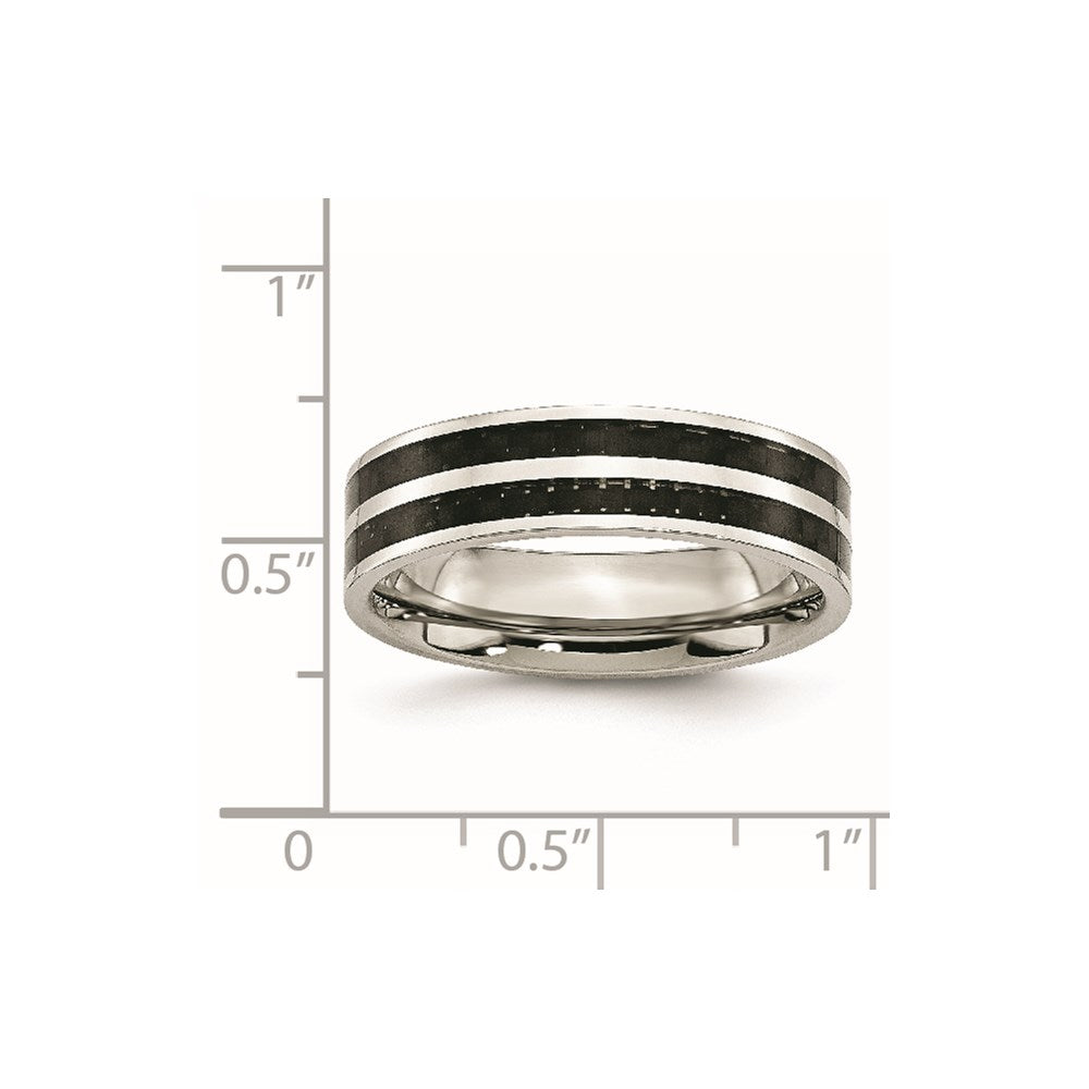 Stainless Steel Polished Double Row Black Carbon Fiber Inlay 6mm Band