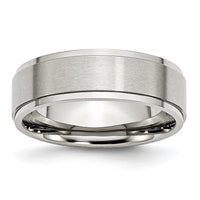 Stainless Steel Polished w/Brushed Center 7mm Ridged Edge Band