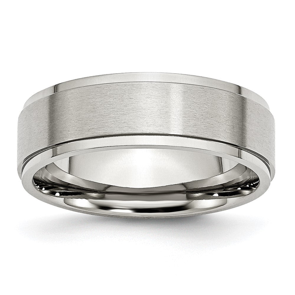 Stainless Steel Polished w/Brushed Center 7mm Ridged Edge Band