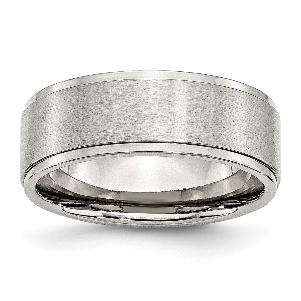 Stainless Steel Polished w/Brushed Center 8mm Ridged Edge Band