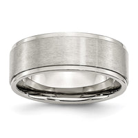 Stainless Steel Polished w/Brushed Center 8mm Ridged Edge Band