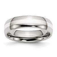 Stainless Steel with Sterling Silver Inlay Polished 6mm Band