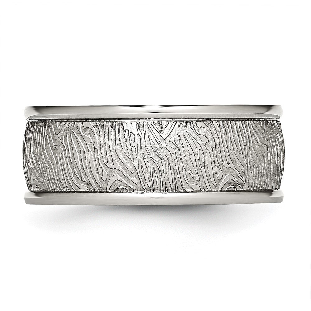 Stainless Steel Polished and Textured 9mm Rounded Edge Ring