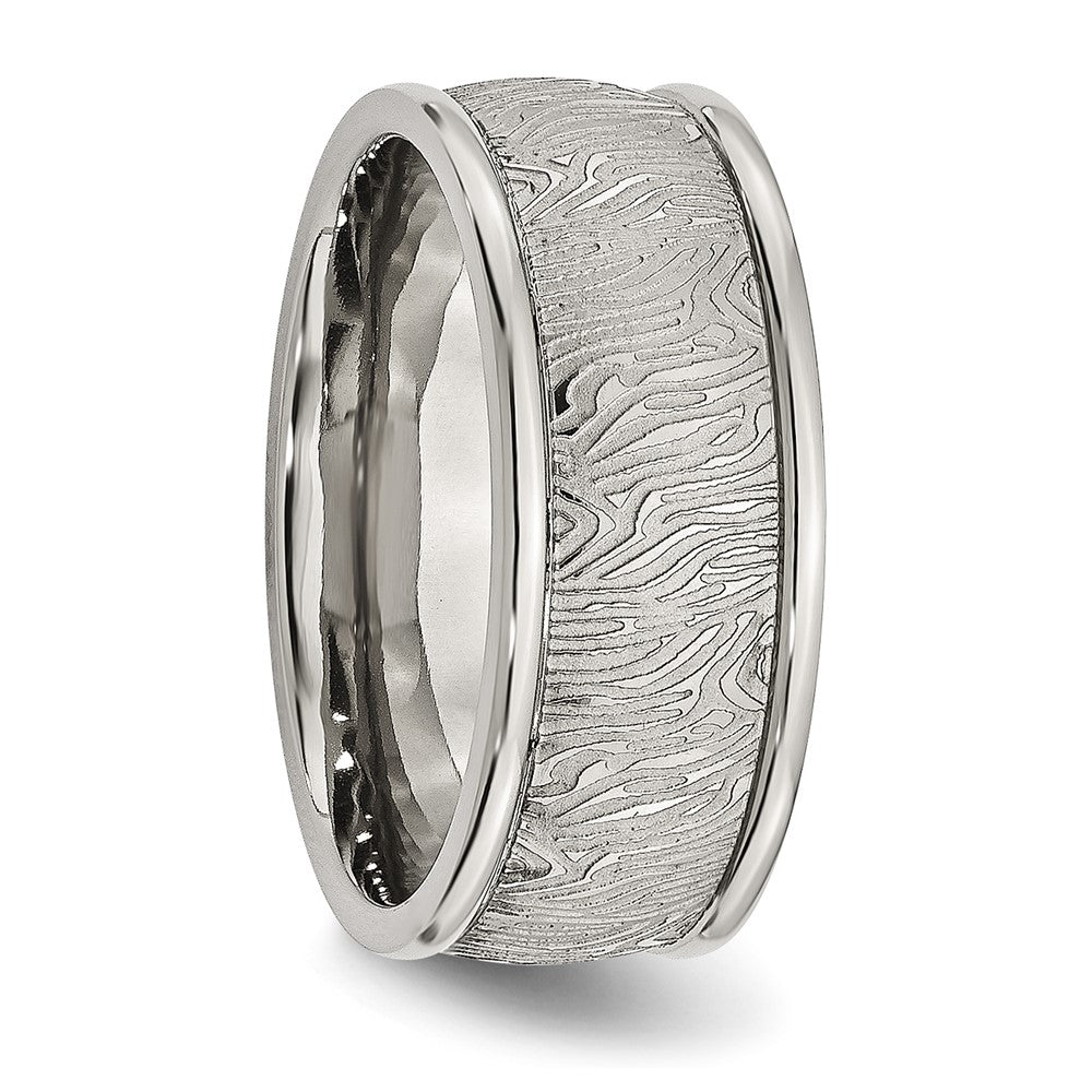 Stainless Steel Polished and Textured 9mm Rounded Edge Ring