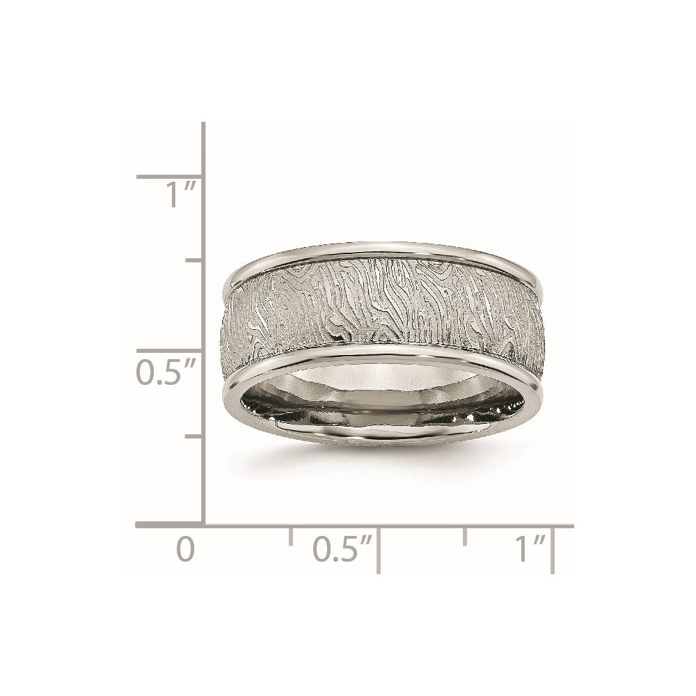 Stainless Steel Polished and Textured 9mm Rounded Edge Ring