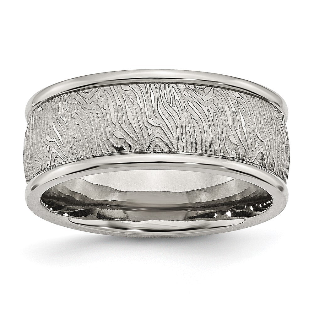 Stainless Steel Polished and Textured 9mm Rounded Edge Ring