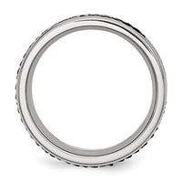 Stainless Steel Polished Grooved/Genuine Stingray Textured 8mm Band