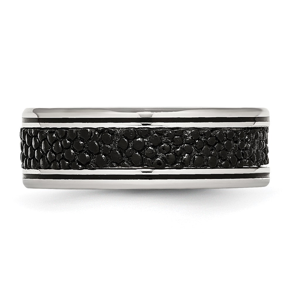 Stainless Steel Polished Grooved/Genuine Stingray Textured 8mm Band